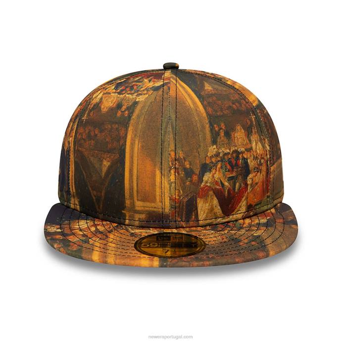 FFTN800 New Era boné ajustado marrom 59fifty estampado le louvre
