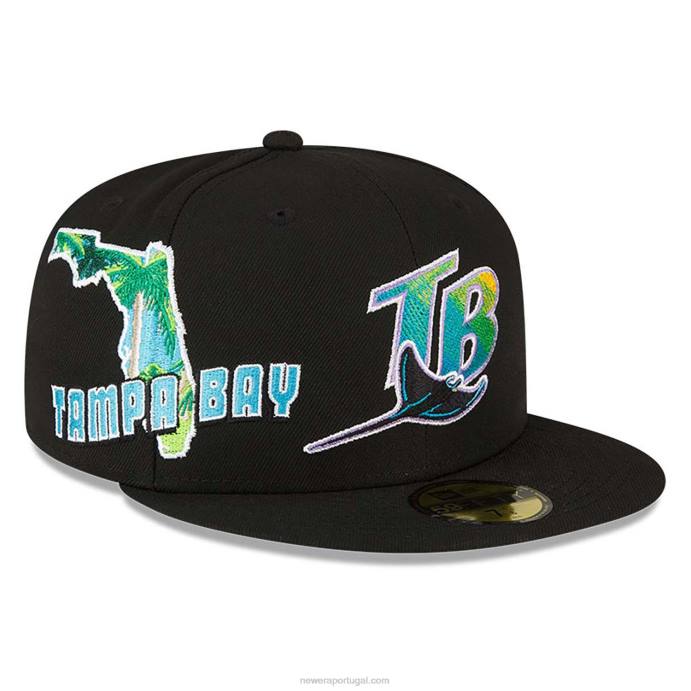 FFTN808 New Era Tampa Bay Rays Stateview Preto 59Fifty Boné Ajustado