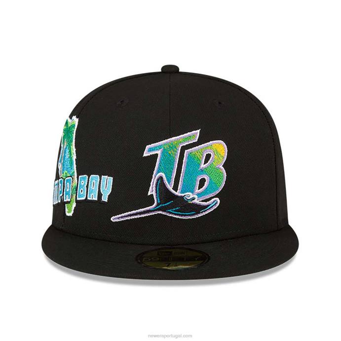 FFTN808 New Era Tampa Bay Rays Stateview Preto 59Fifty Boné Ajustado