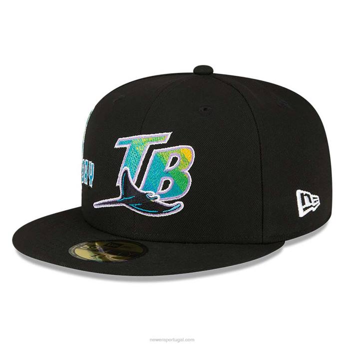 FFTN808 New Era Tampa Bay Rays Stateview Preto 59Fifty Boné Ajustado