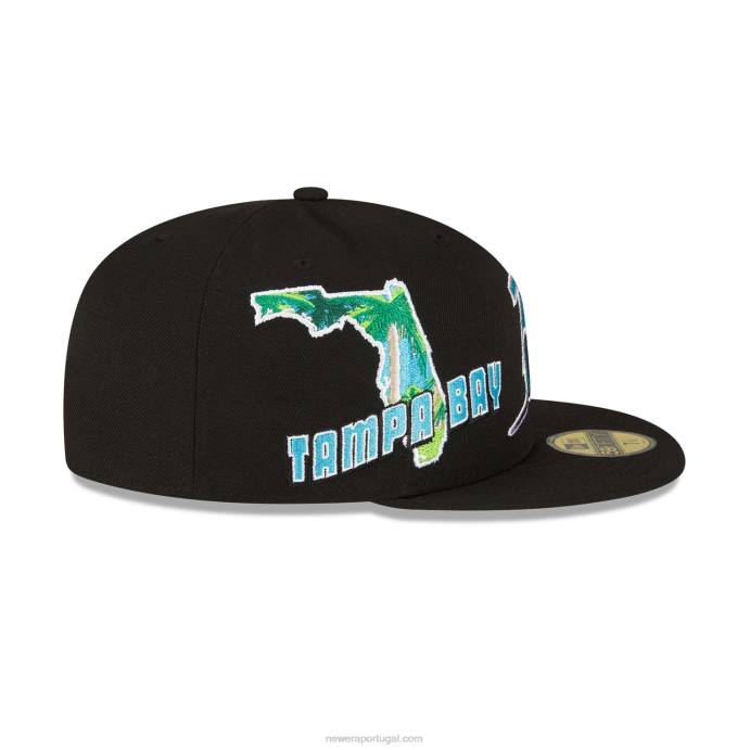 FFTN808 New Era Tampa Bay Rays Stateview Preto 59Fifty Boné Ajustado