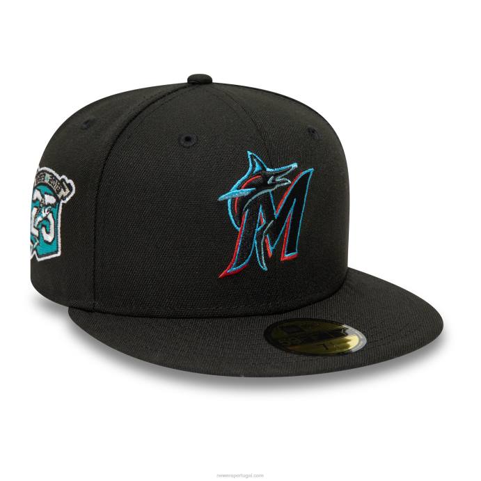 FFTN80 New Era miami marlins 25º aniversário boné preto 59fifty