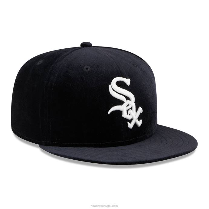 FFTN813 New Era Boné Chicago White Sox Veludo Preto 59Fifty
