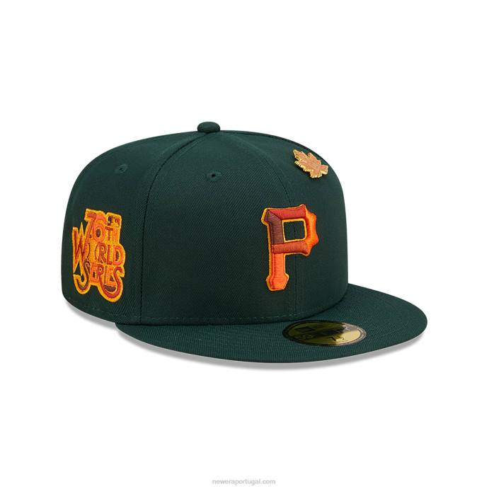 FFTN832 New Era Boné Pittsburgh Pirates Folhoso Verde Escuro 59Fifty