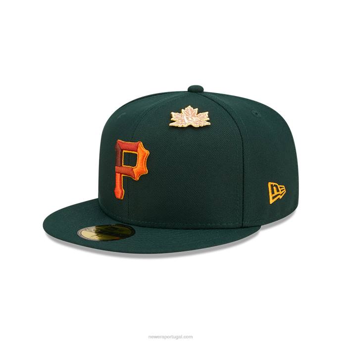 FFTN832 New Era Boné Pittsburgh Pirates Folhoso Verde Escuro 59Fifty