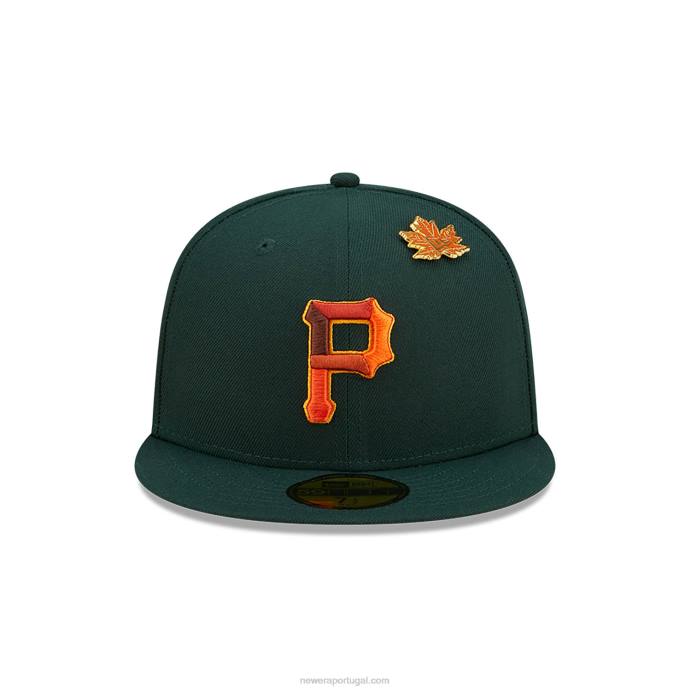 FFTN832 New Era Boné Pittsburgh Pirates Folhoso Verde Escuro 59Fifty