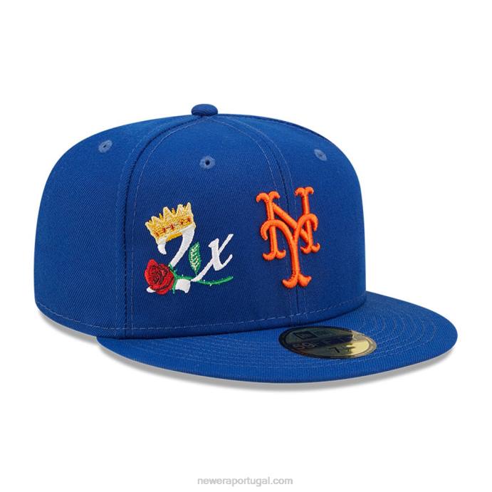 FFTN834 New Era boné ajustado azul 59fifty do new york mets crown champs