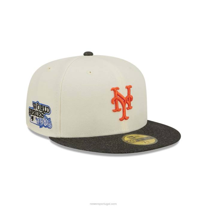 FFTN837 New Era New York Mets MLB Black Denim Chrome White Boné 59 Fifty