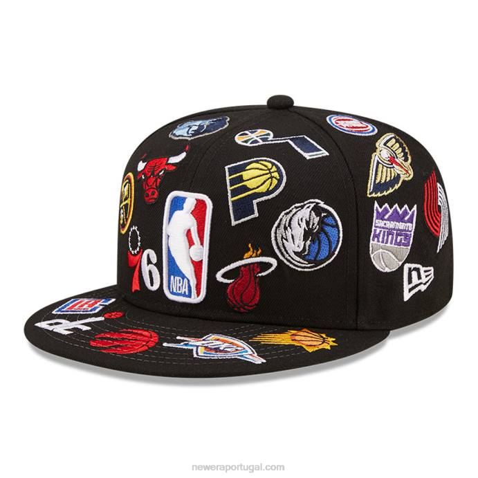 FFTN843 New Era boné nba logo multi team logo preto 59fifty