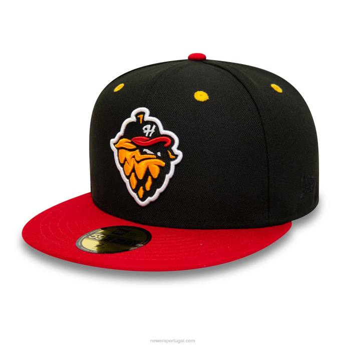 FFTN877 New Era boné Hillsboro Hops Milb preto e vermelho 59fifty