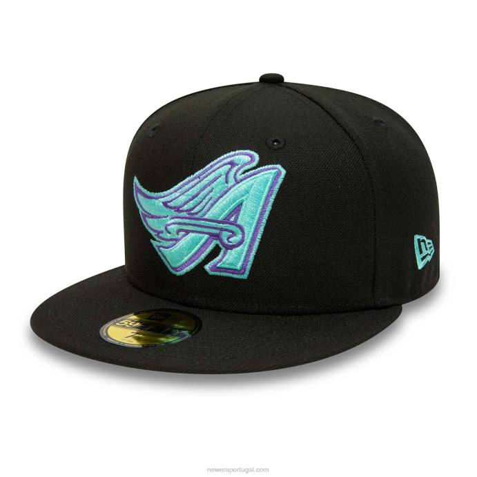 FFTN884 New Era Anahiem Angels preto e azul matiz boné 59fifty ajustado