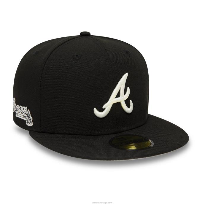 FFTN949 New Era Boné preto 59fifty do Atlanta Braves que brilha no escuro