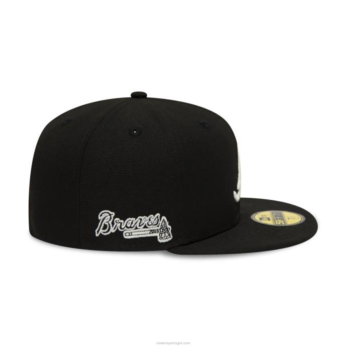 FFTN949 New Era Boné preto 59fifty do Atlanta Braves que brilha no escuro