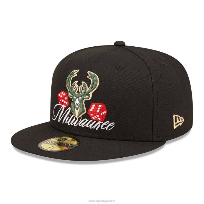 FFTN95 New Era Boné Milwaukee Bucks Roller Black 59Fifty