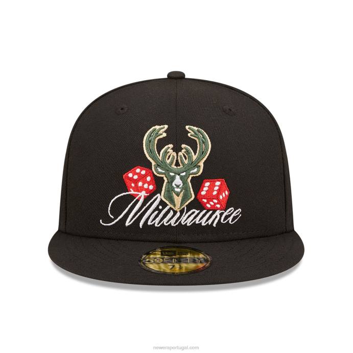 FFTN95 New Era Boné Milwaukee Bucks Roller Black 59Fifty