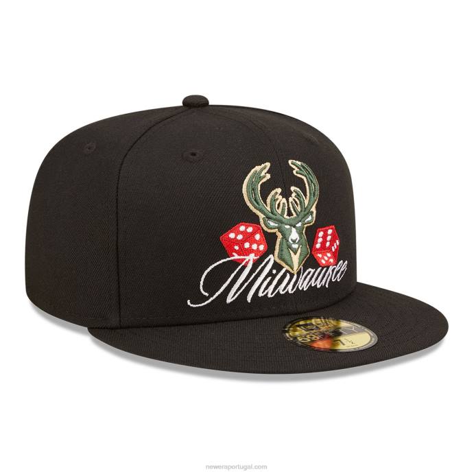 FFTN95 New Era Boné Milwaukee Bucks Roller Black 59Fifty