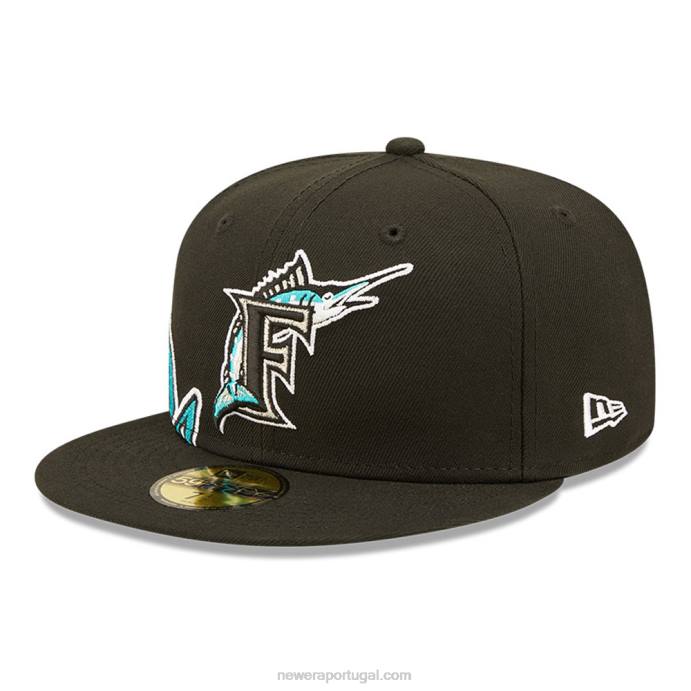 FFTN963 New Era Boné miami marlins mlb com divisão lateral preto 59fifty