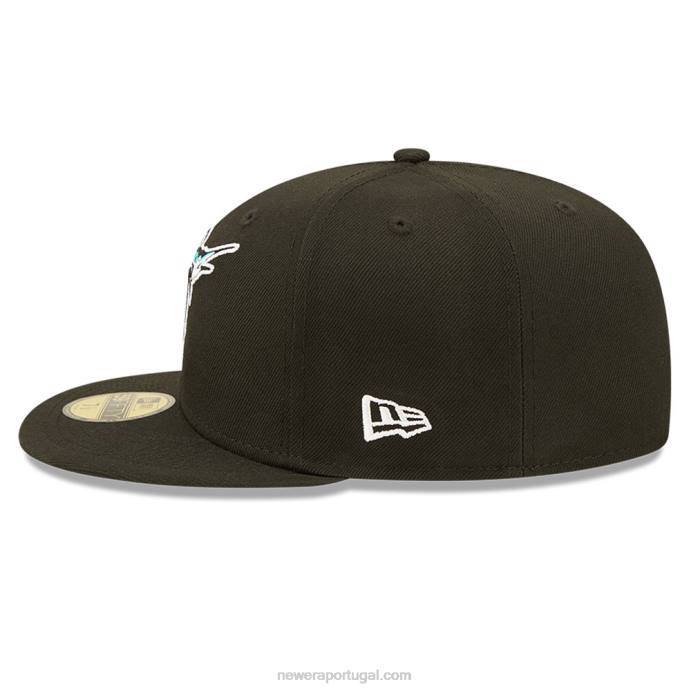 FFTN963 New Era Boné miami marlins mlb com divisão lateral preto 59fifty