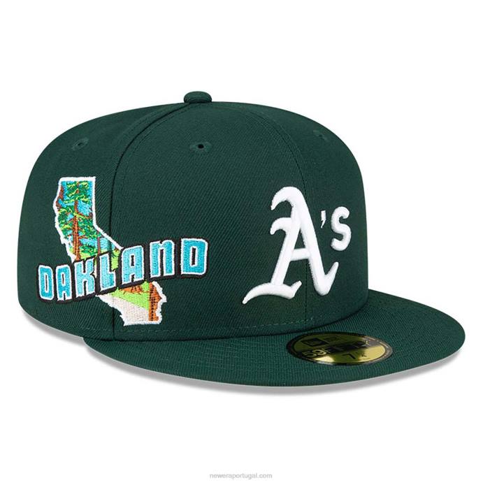 FFTN988 New Era Boné Oakland Athletics Stateview Verde Escuro 59Fifty