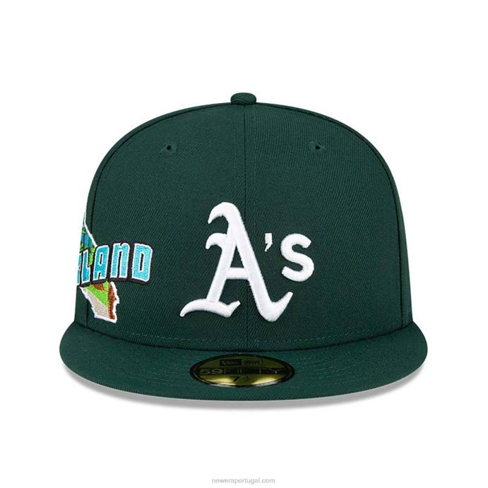 FFTN988 New Era Boné Oakland Athletics Stateview Verde Escuro 59Fifty