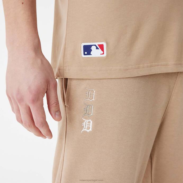 FFTN2585 New Era detroit tigers mlb calça jogger marrom com logo empilhado