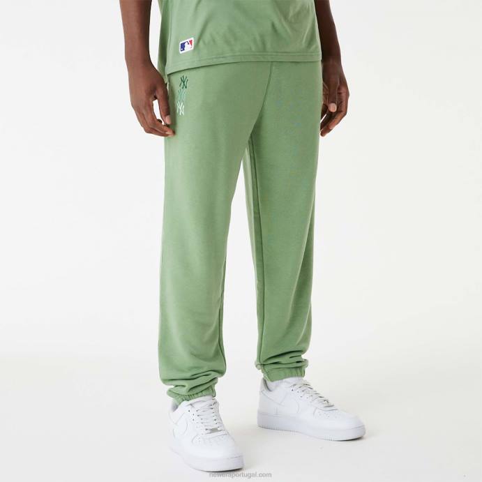 FFTN2587 New Era calça jogger verde com logo empilhado new york yankees mlb