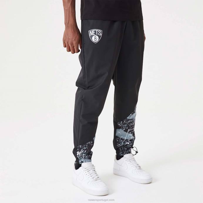 FFTN2591 New Era brooklyn nets nba all over print panel black joggers