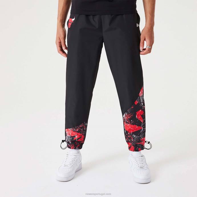FFTN2593 New Era chicago bulls nba all over print panel black joggers