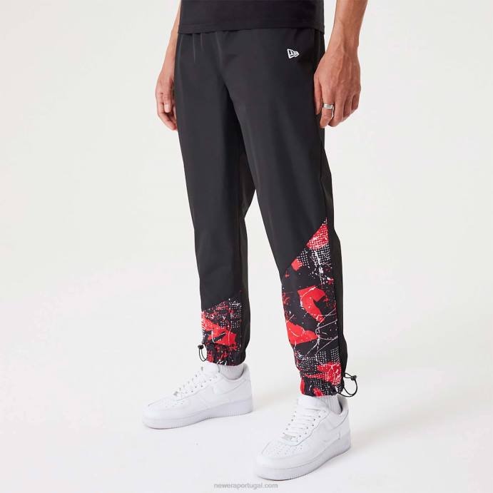 FFTN2593 New Era chicago bulls nba all over print panel black joggers