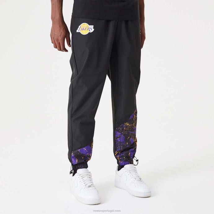 FFTN2595 New Era calça jogger preta la lakers nba all over estampada