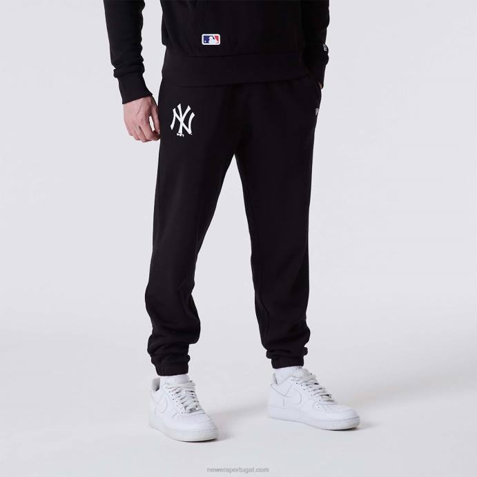 FFTN2612 New Era calça jogger preta com logo da equipe new york yankees mlb