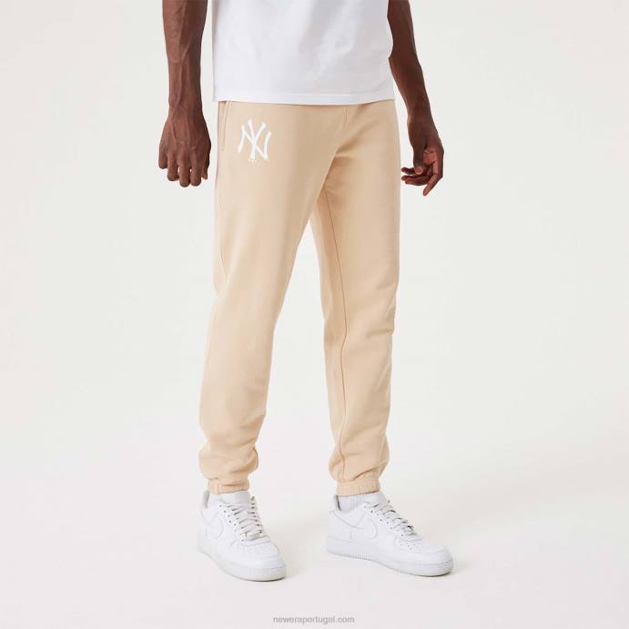 FFTN2613 New Era calça jogger bege claro essencial new york yankees mlb league
