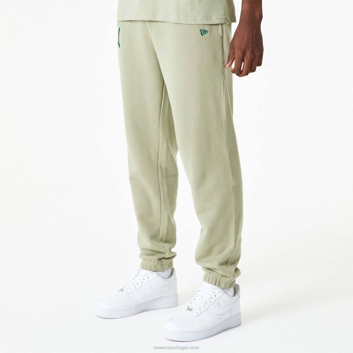 FFTN2624 New Era calça jogger cáqui com logo bordado new york yankees mlb