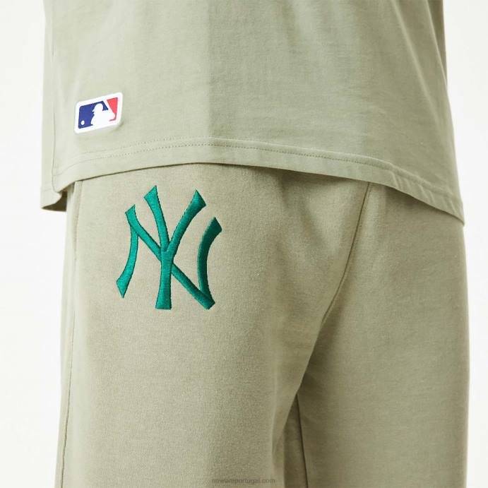 FFTN2624 New Era calça jogger cáqui com logo bordado new york yankees mlb
