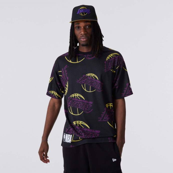 FFTN2844 New Era la lakers camiseta preta com estampa neon