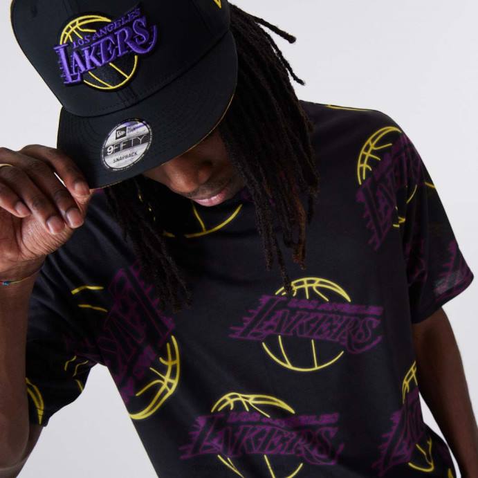 FFTN2844 New Era la lakers camiseta preta com estampa neon