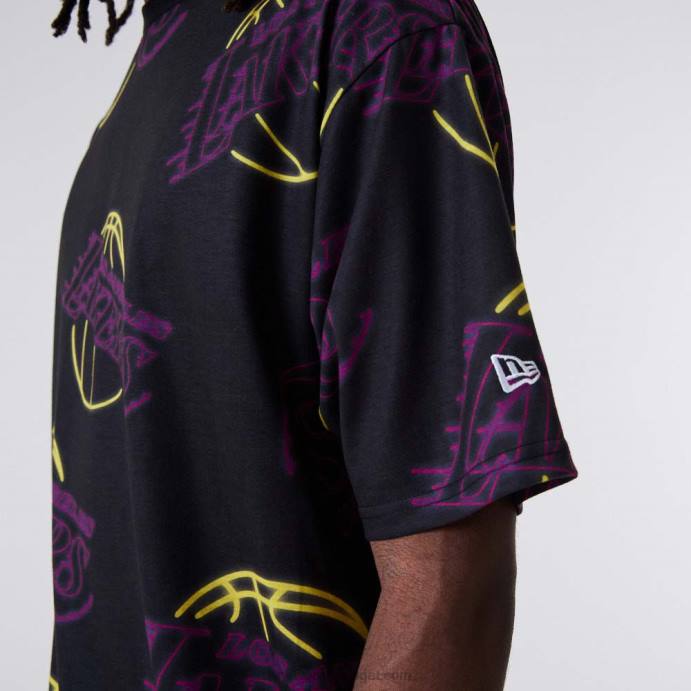 FFTN2844 New Era la lakers camiseta preta com estampa neon