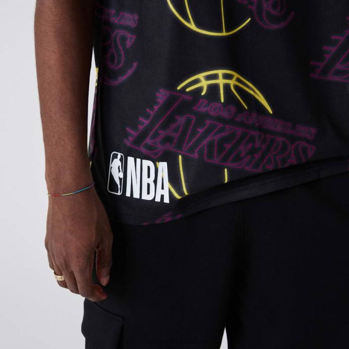 FFTN2844 New Era la lakers camiseta preta com estampa neon