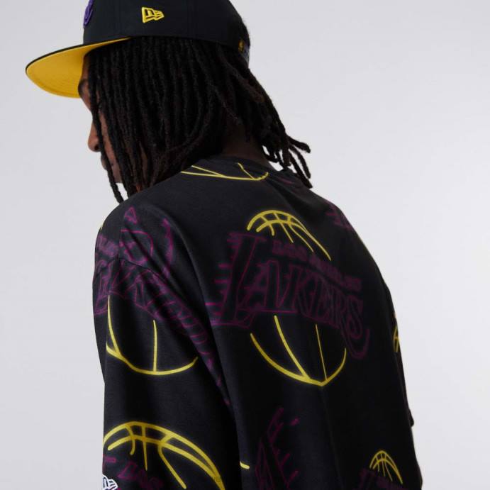 FFTN2844 New Era la lakers camiseta preta com estampa neon
