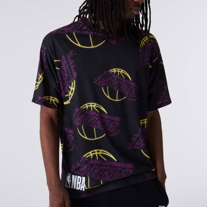 FFTN2844 New Era la lakers camiseta preta com estampa neon