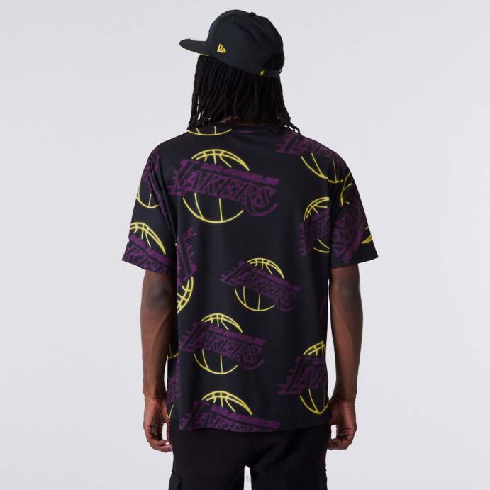 FFTN2844 New Era la lakers camiseta preta com estampa neon