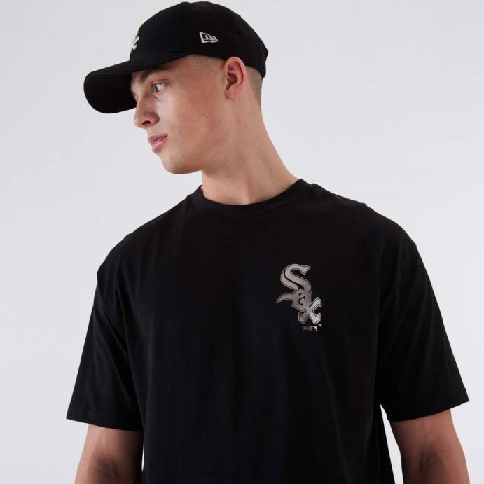 FFTN2846 New Era camiseta preta metalizada chicago white sox mlb