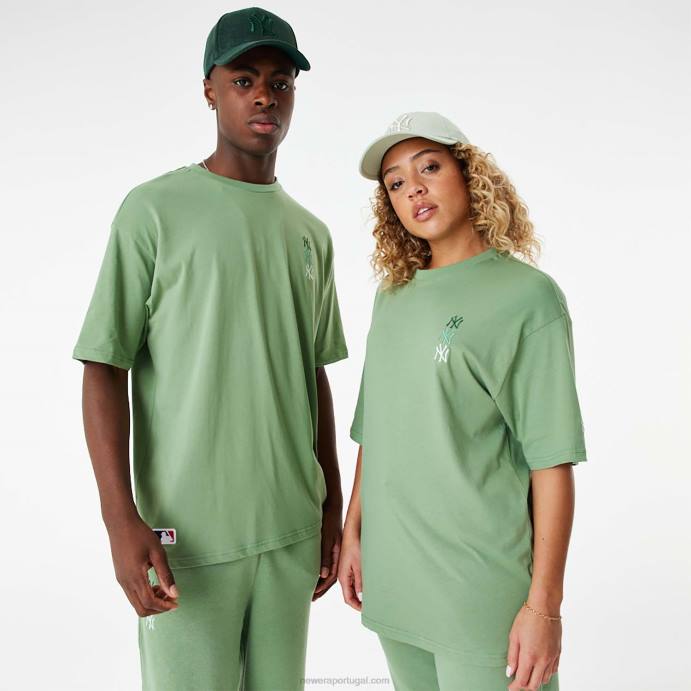 FFTN2855 New Era New York Yankees mlb camiseta oversized verde com logo empilhado