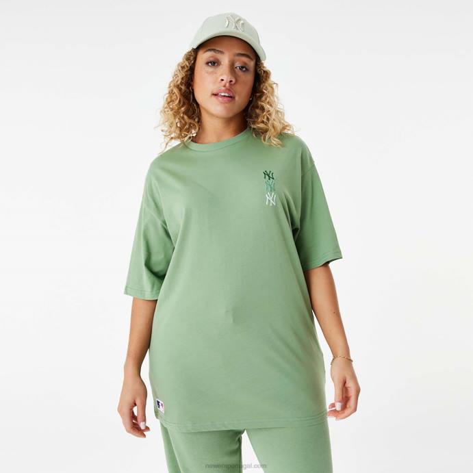 FFTN2855 New Era New York Yankees mlb camiseta oversized verde com logo empilhado