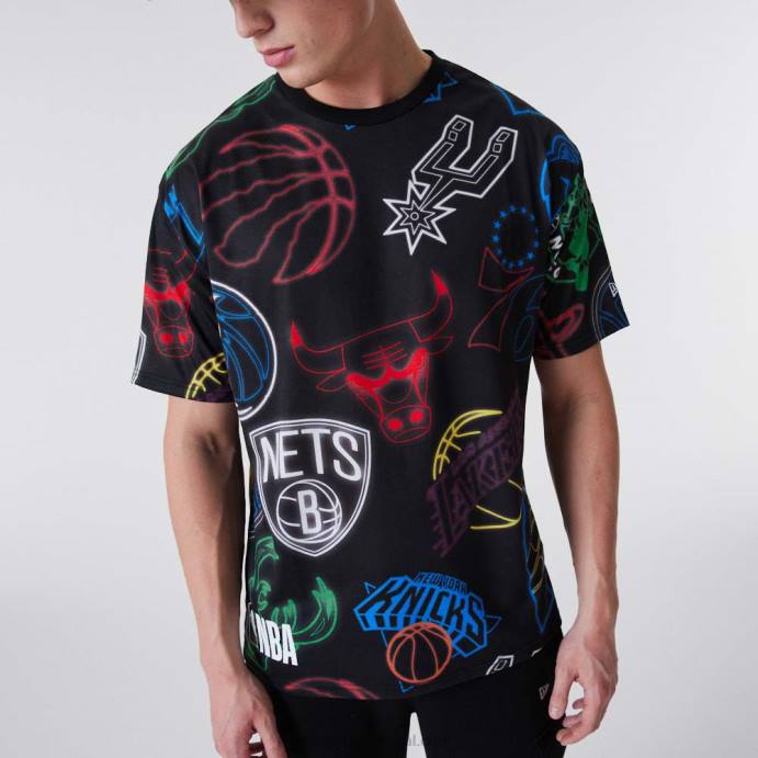 FFTN2859 New Era nba t-shirt preta com estampa neon
