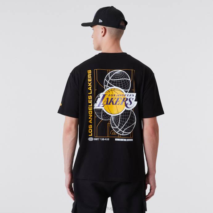 FFTN2860 New Era camiseta preta estampada de basquete la lakers