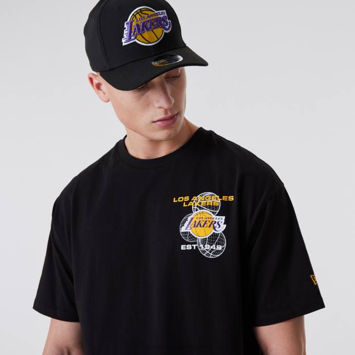FFTN2860 New Era camiseta preta estampada de basquete la lakers