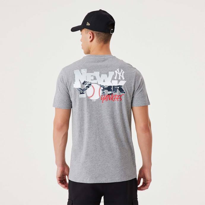 FFTN2865 New Era t-shirt New York Yankees mlb com logotipo da equipe cinza médio