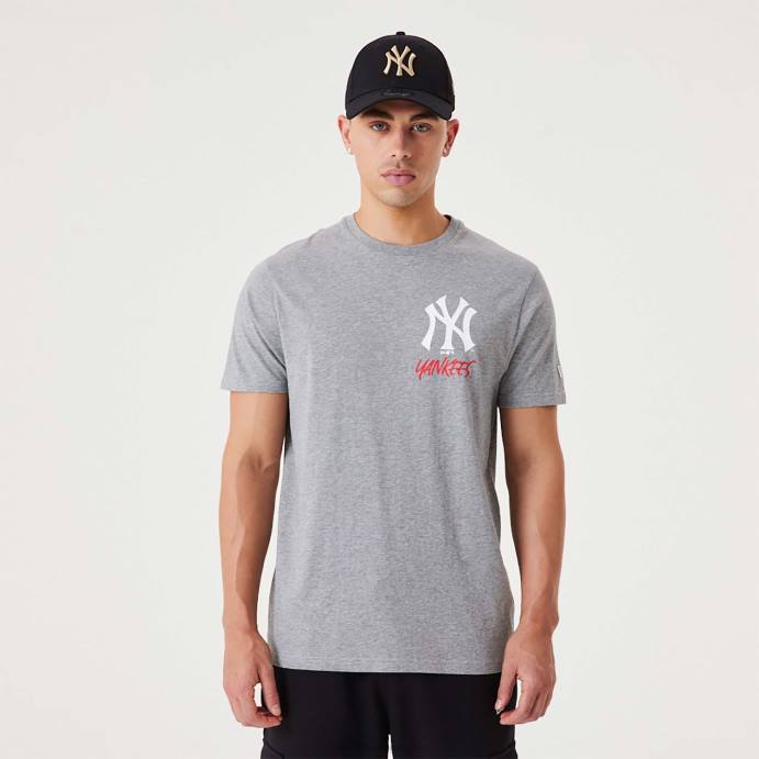 FFTN2865 New Era t-shirt New York Yankees mlb com logotipo da equipe cinza médio