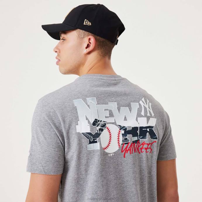 FFTN2865 New Era t-shirt New York Yankees mlb com logotipo da equipe cinza médio
